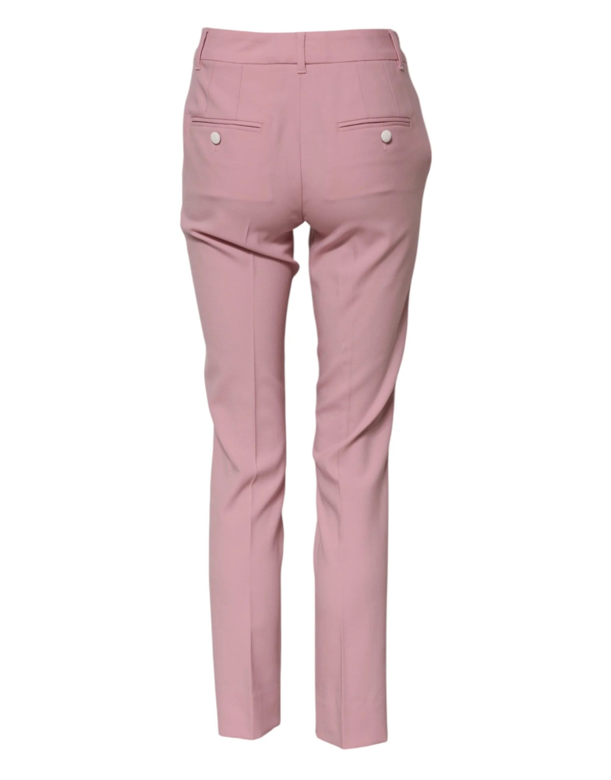 Dolce & Gabbana Pink Wool High Waist Tapered Pants - IT36|XXS - Trousers