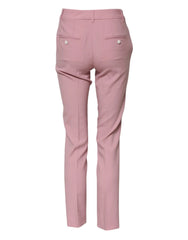 Dolce & Gabbana Pink Wool High Waist Tapered Pants - IT36|XXS - Trousers