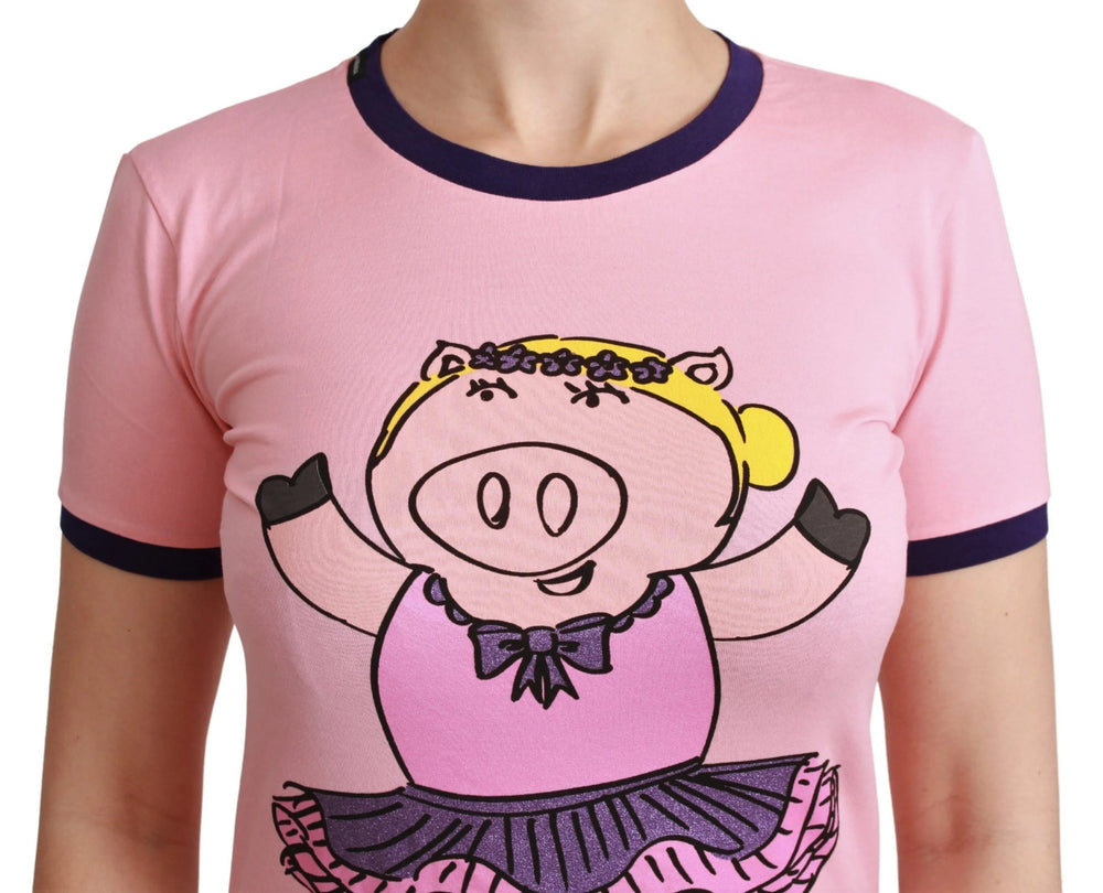 Dolce & Gabbana Pink YEAR OF THE PIG Top Cotton T-shirt - T-Shirts