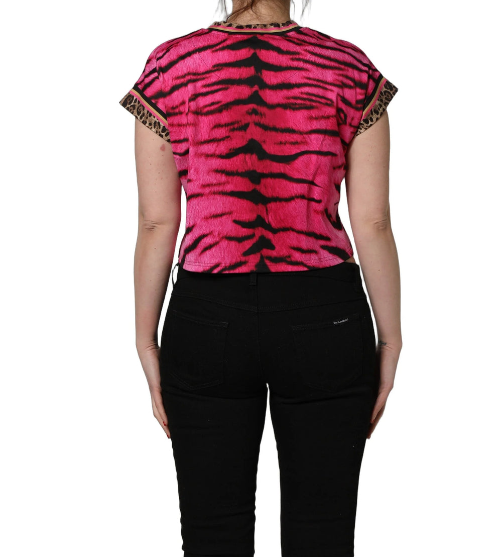 Dolce & Gabbana Pink Zebra Sleeveless Crew Neck Cropped T-shirt - IT36|XXS