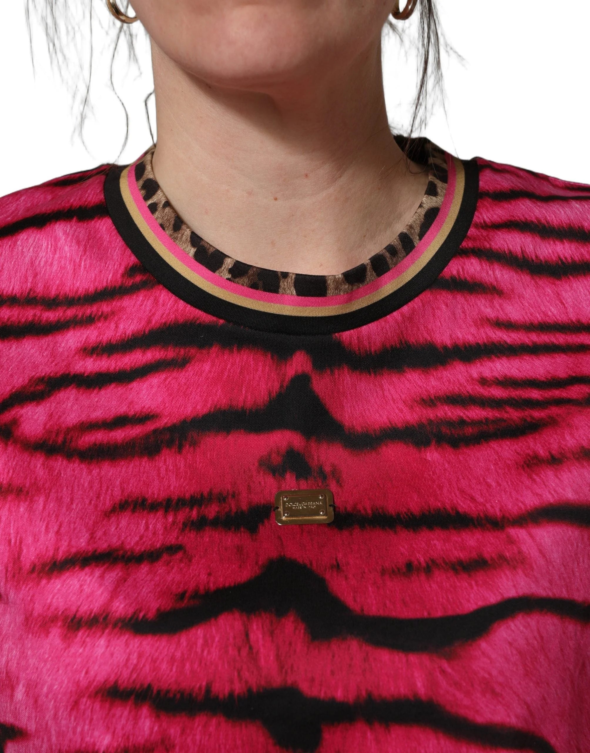 Dolce & Gabbana Pink Zebra Sleeveless Crew Neck Cropped T-shirt - IT36|XXS