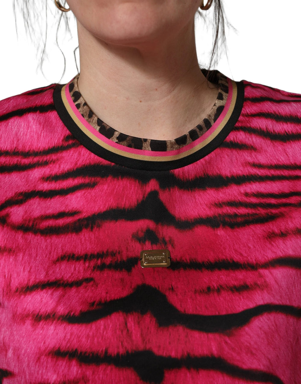Dolce & Gabbana Pink Zebra Sleeveless Crew Neck Cropped T-shirt - IT36|XXS