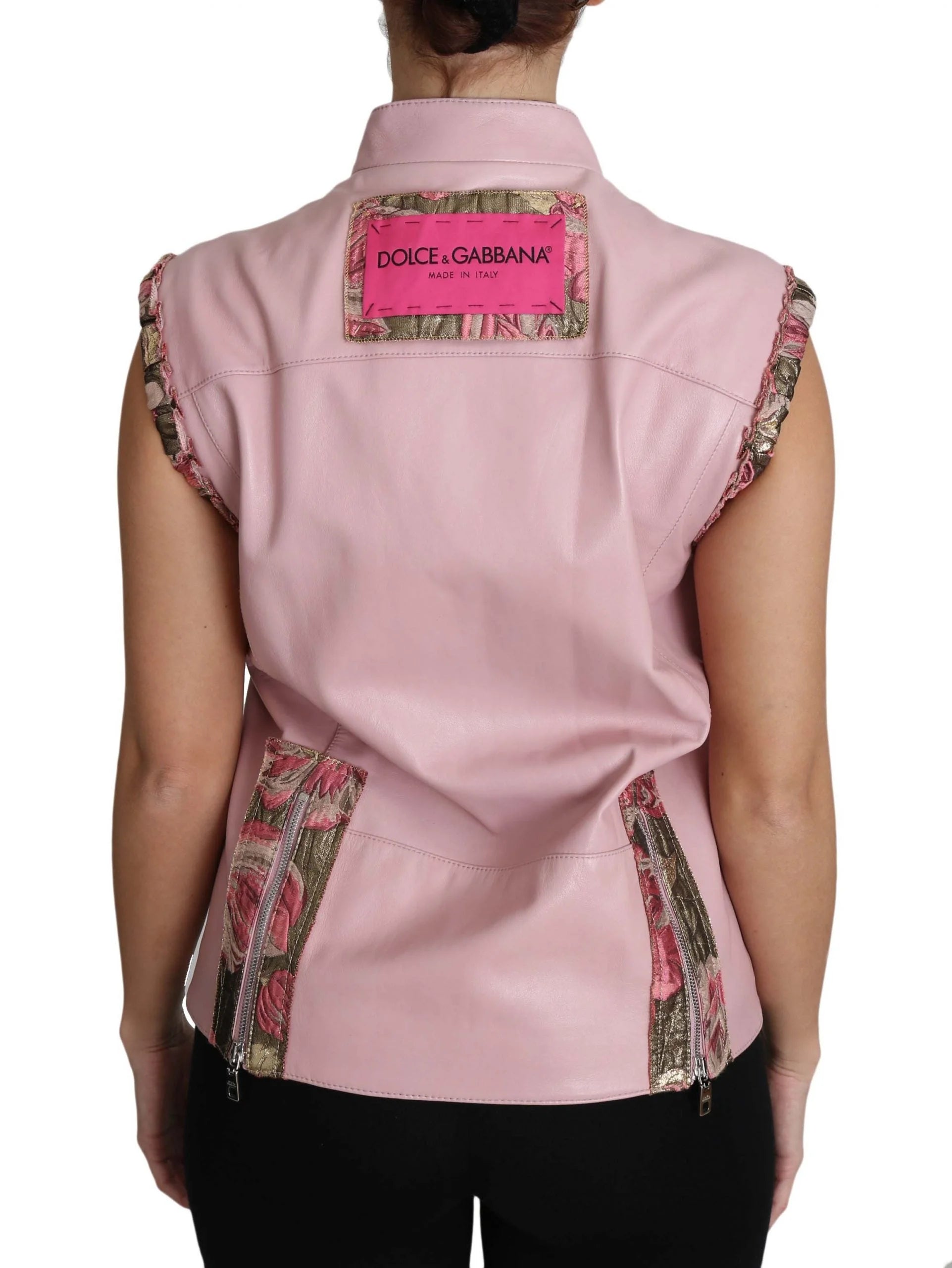 Dolce & Gabbana Pink Zippered Lamb Sleeveless Vest Leather Jacket - IT40|S - Vests
