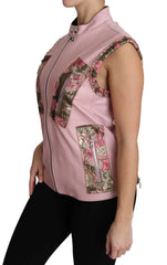 Dolce & Gabbana Pink Zippered Lamb Sleeveless Vest Leather Jacket - IT40|S - Vests