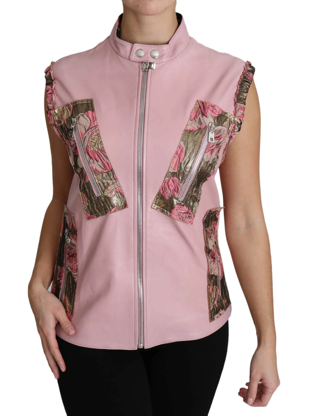 Dolce & Gabbana Pink Zippered Lamb Sleeveless Vest Leather Jacket - IT40|S - Vests