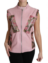 Dolce & Gabbana Pink Zippered Lamb Sleeveless Vest Leather Jacket - IT40|S - Vests