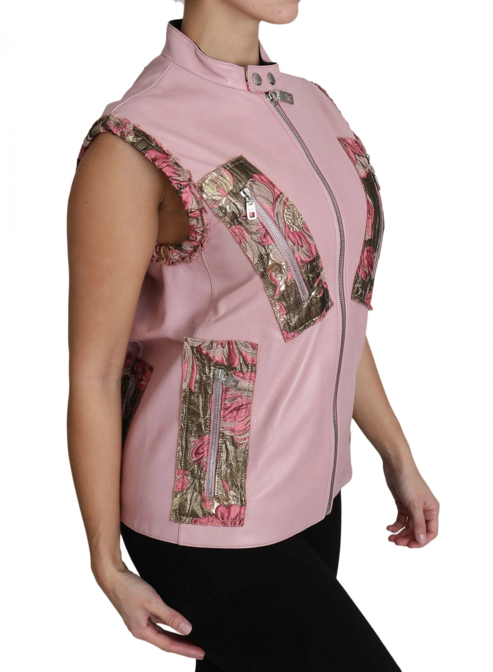 Dolce & Gabbana Pink Zippered Lamb Sleeveless Vest Leather Jacket - IT40|S - Vests