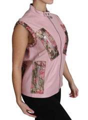 Dolce & Gabbana Pink Zippered Lamb Sleeveless Vest Leather Jacket - IT40|S - Vests