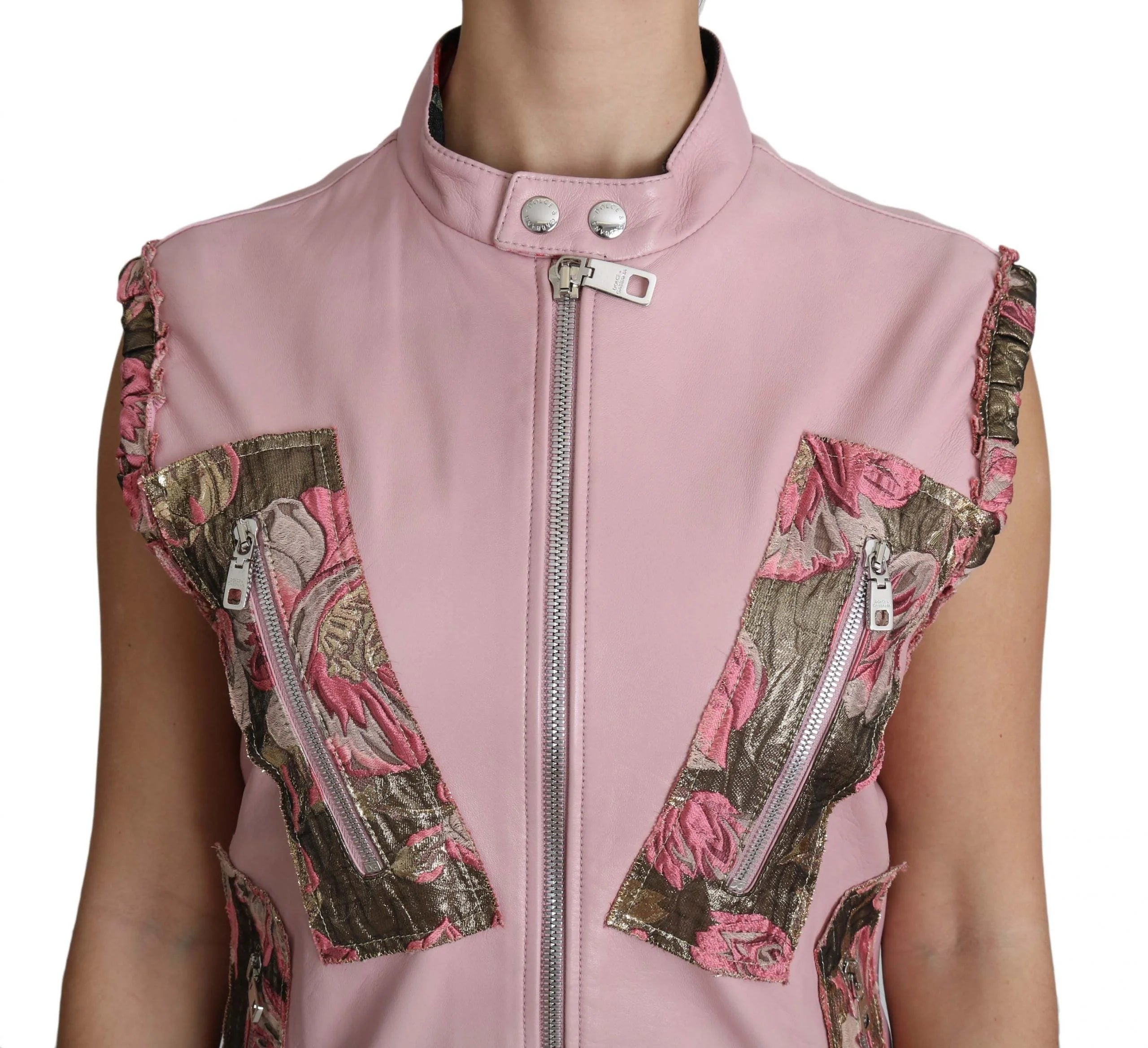 Dolce & Gabbana Pink Zippered Lamb Sleeveless Vest Leather Jacket - IT40|S - Vests