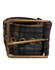 Dolce & Gabbana Plaid Fabric Logo Plate Brass Buckle Belt - 90 cm / 36 Inches