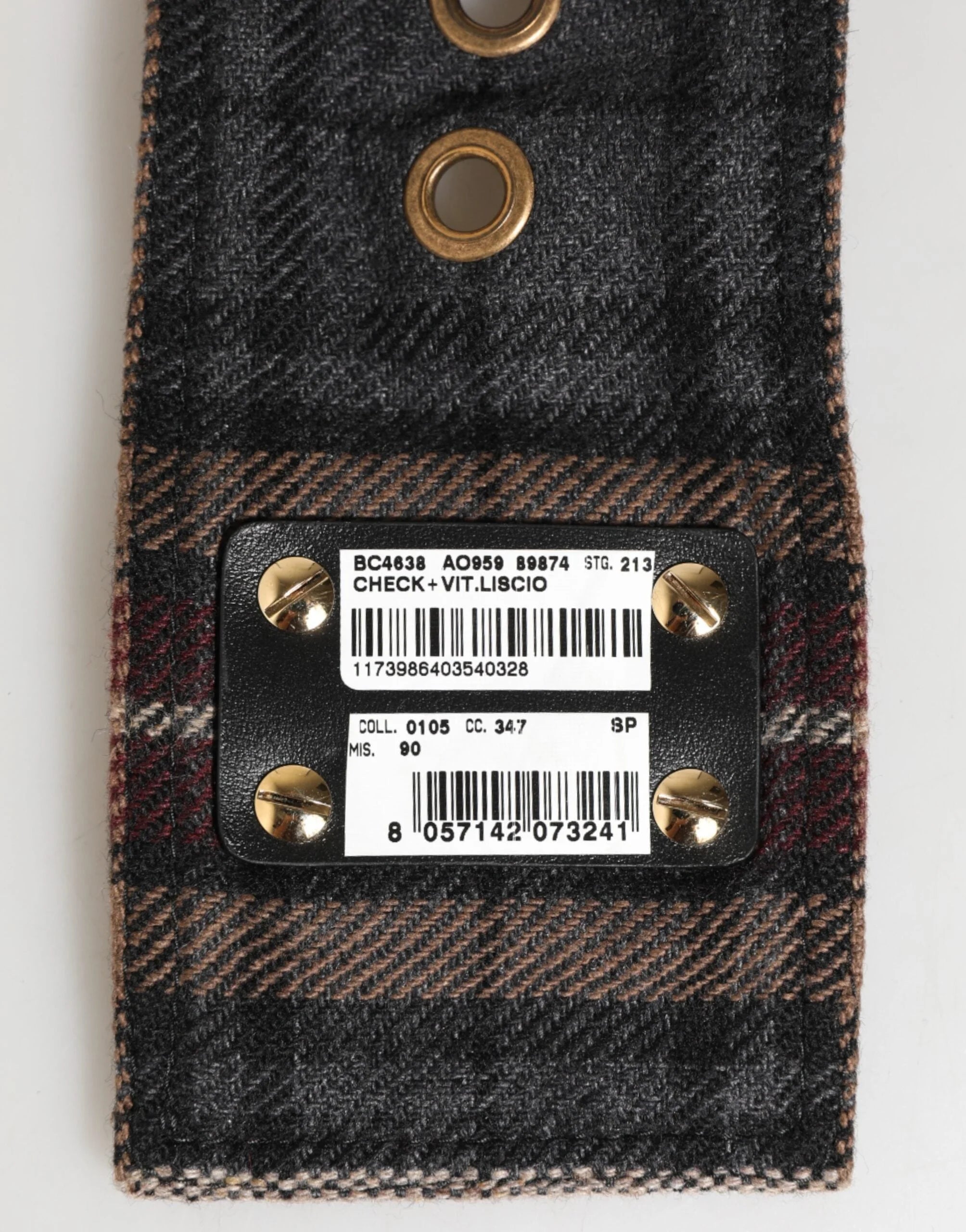Dolce & Gabbana Plaid Fabric Logo Plate Brass Buckle Belt - 90 cm / 36 Inches