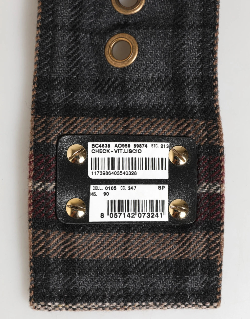Dolce & Gabbana Plaid Fabric Logo Plate Brass Buckle Belt - 90 cm / 36 Inches