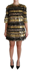 Dolce & Gabbana Polyester Black Gold Leopard Shift Mini Dress - IT40|S - Dresses