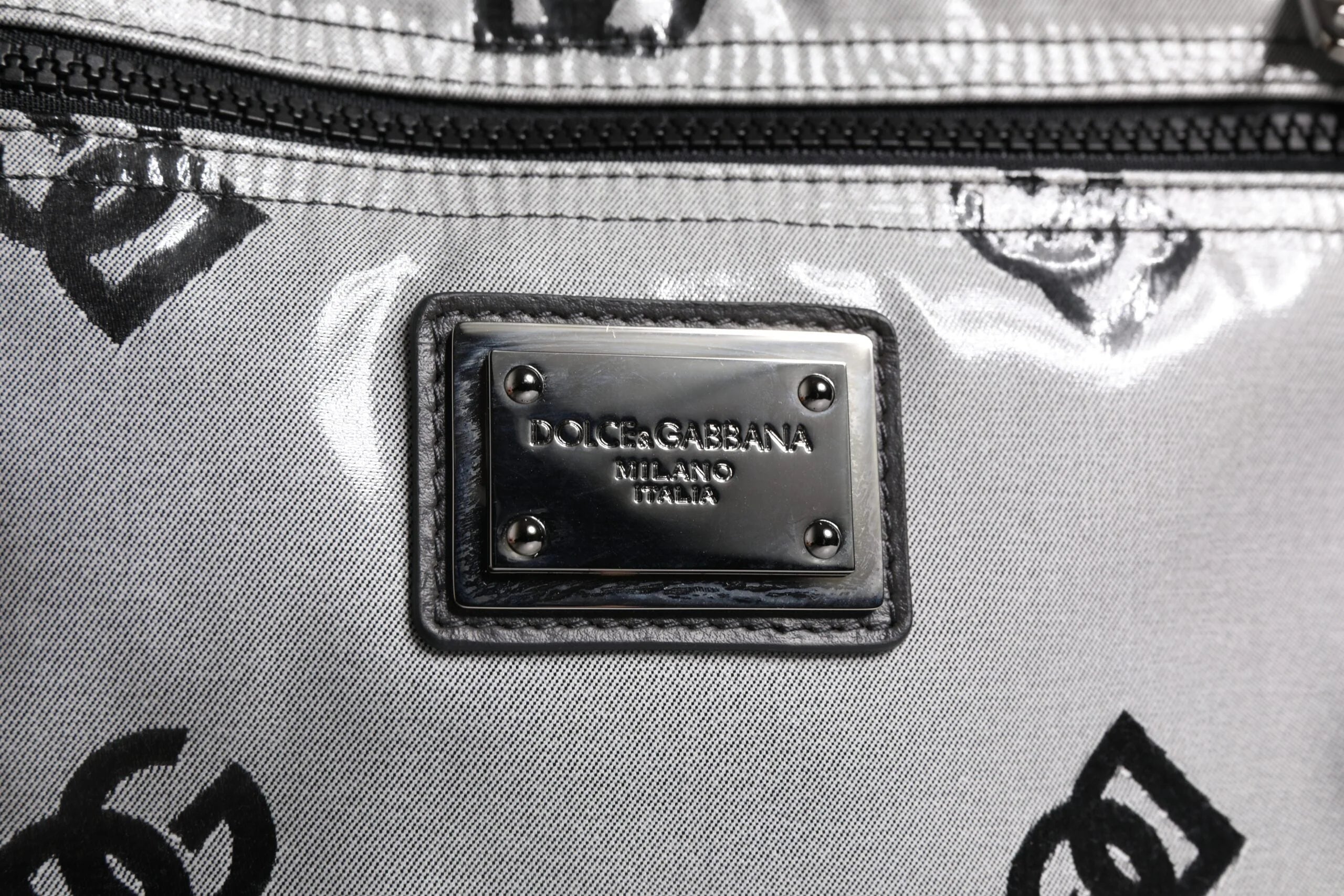 Dolce & Gabbana Polyester Gray Black DG Logo Plaque Backpack Bag - Backpacks
