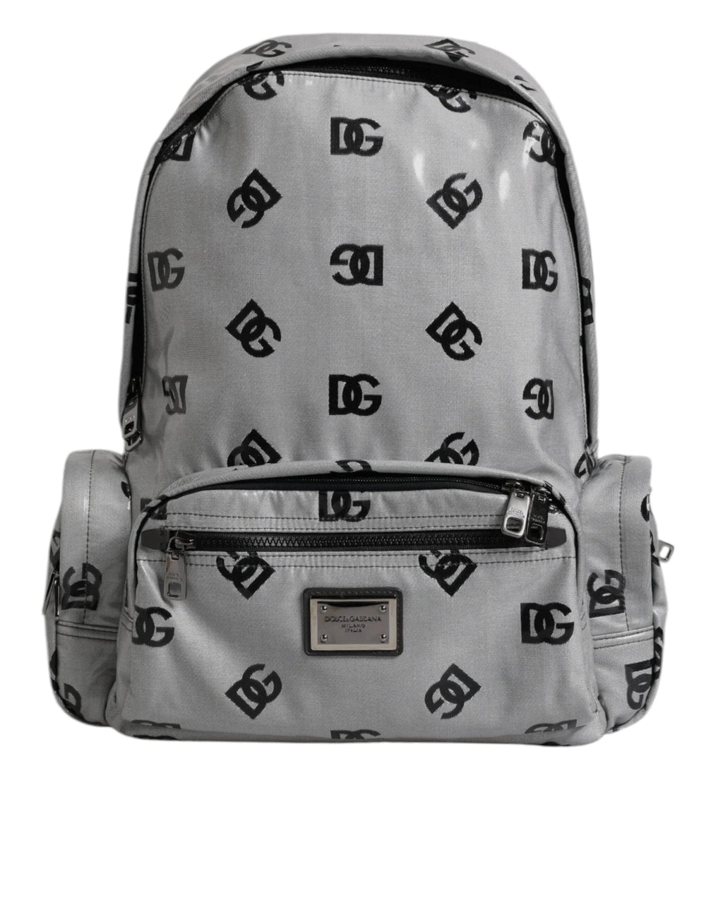 Dolce & Gabbana Polyester Gray Black DG Logo Plaque Backpack Bag - Backpacks