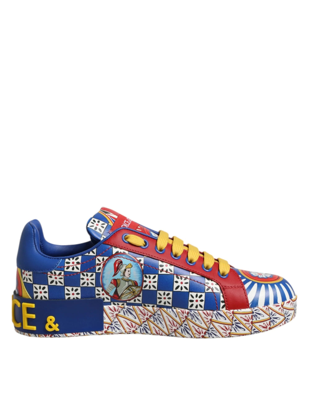 Dolce & Gabbana Portofino Carretto Printed Leather Sneakers Shoes - EU35.5/US5 - Sneakers