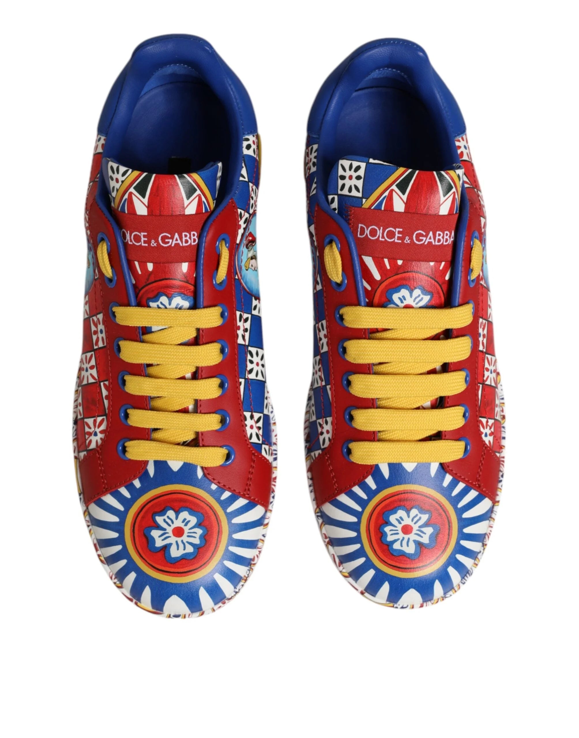 Dolce & Gabbana Portofino Carretto Printed Leather Sneakers Shoes - EU35.5/US5 - Sneakers