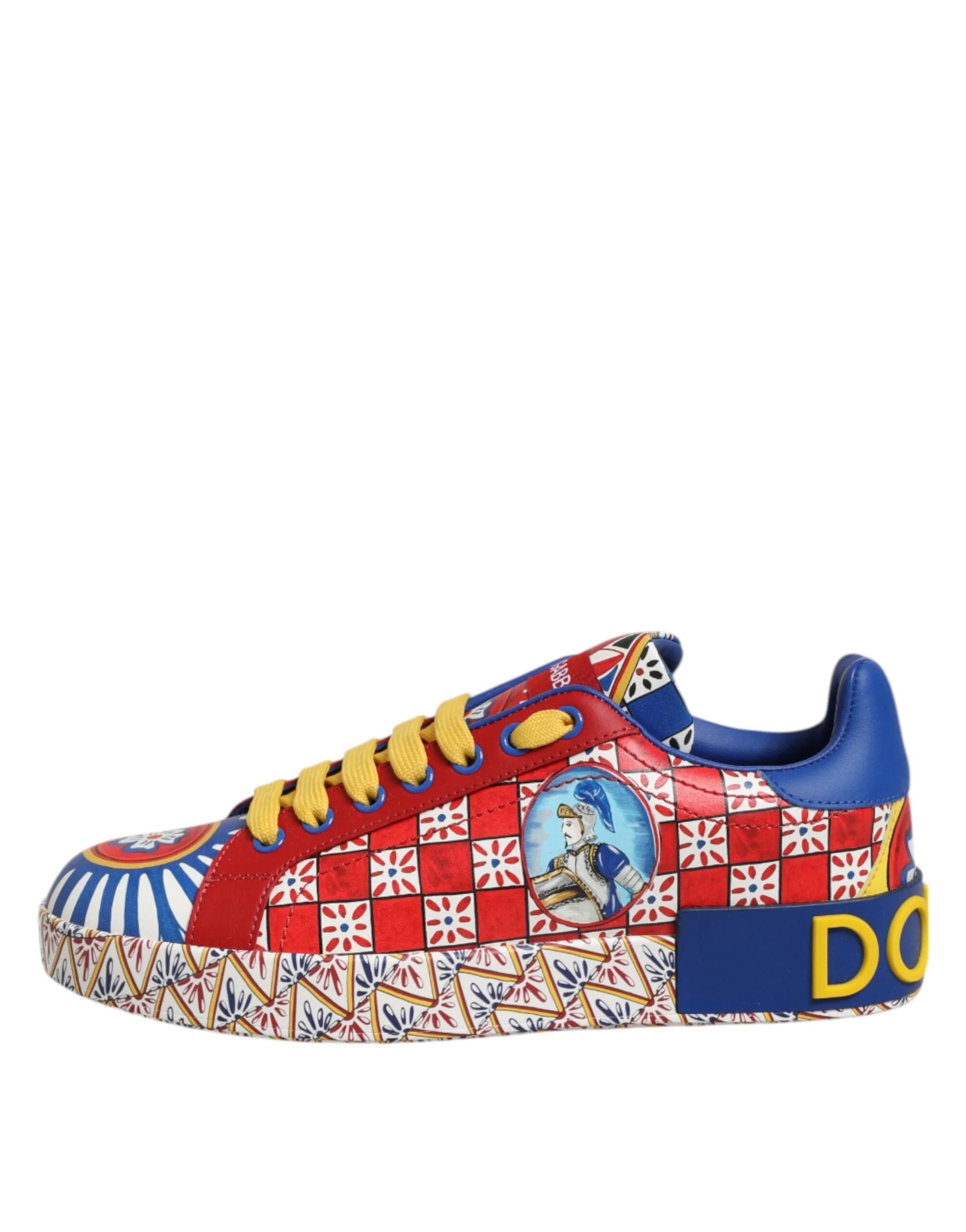 Dolce & Gabbana Portofino Carretto Printed Leather Sneakers Shoes - EU35.5/US5 - Sneakers