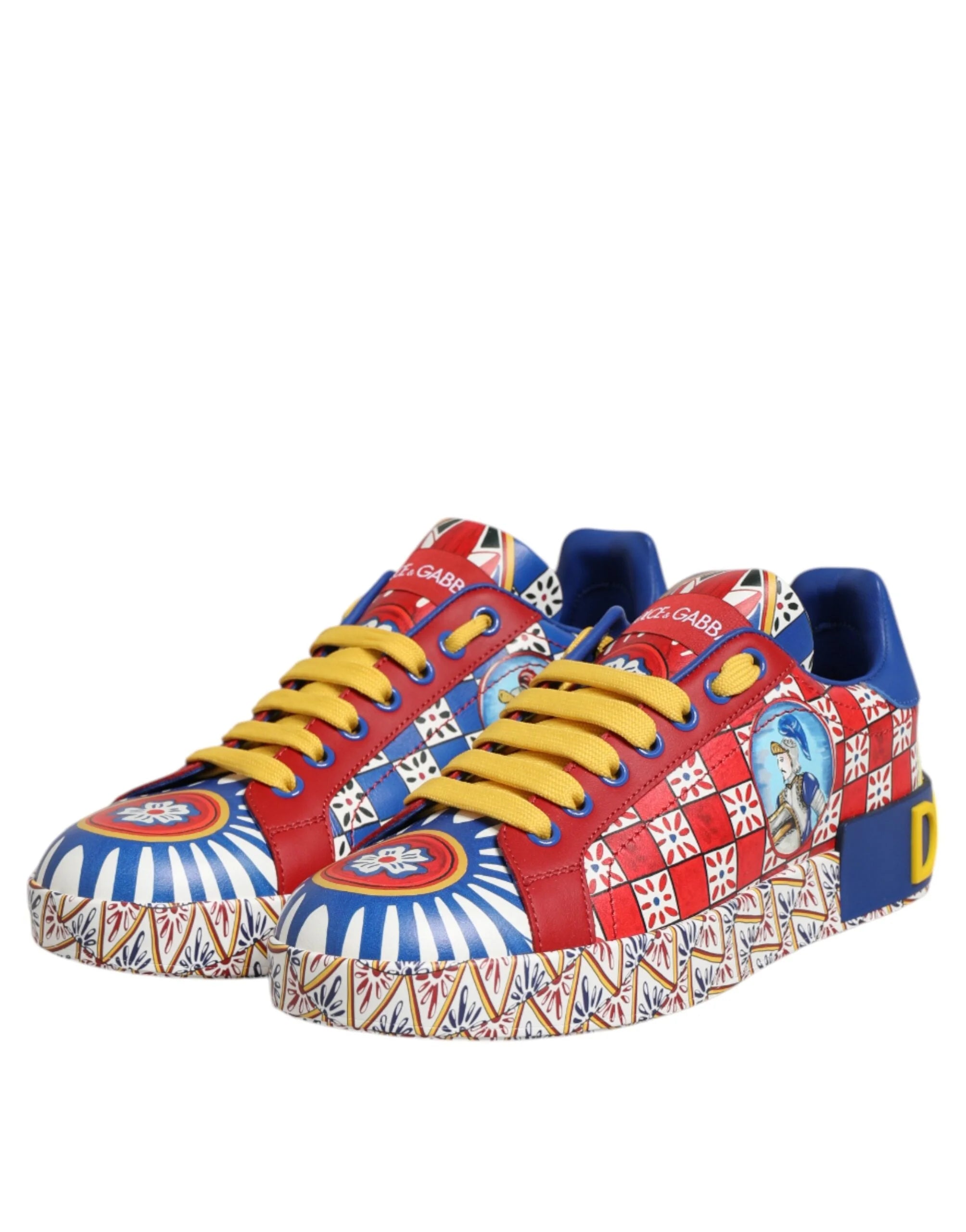 Dolce & Gabbana Portofino Carretto Printed Leather Sneakers Shoes - EU35.5/US5 - Sneakers