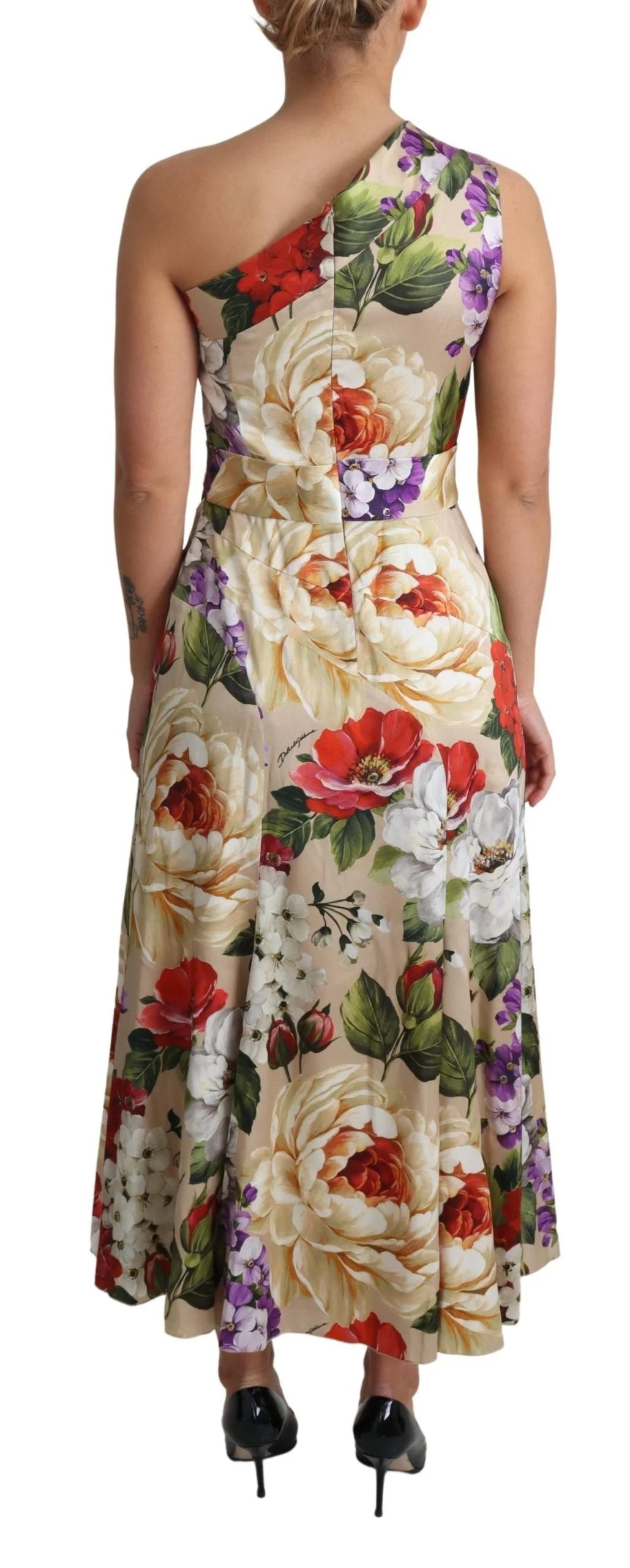 Dolce & Gabbana Print Silk Stretch One Shoulder Dress Floral - IT50|3XL - Dresses