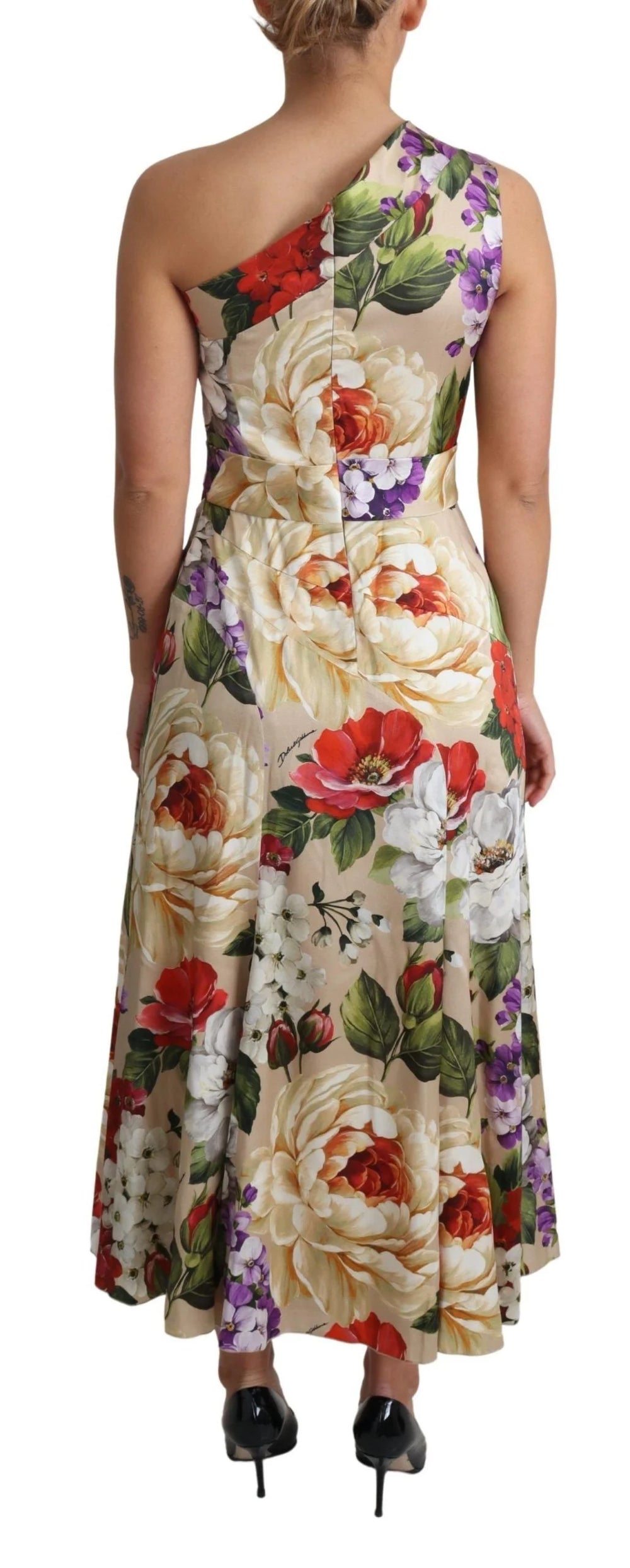 Dolce & Gabbana Print Silk Stretch One Shoulder Dress Floral - IT50|3XL - Dresses