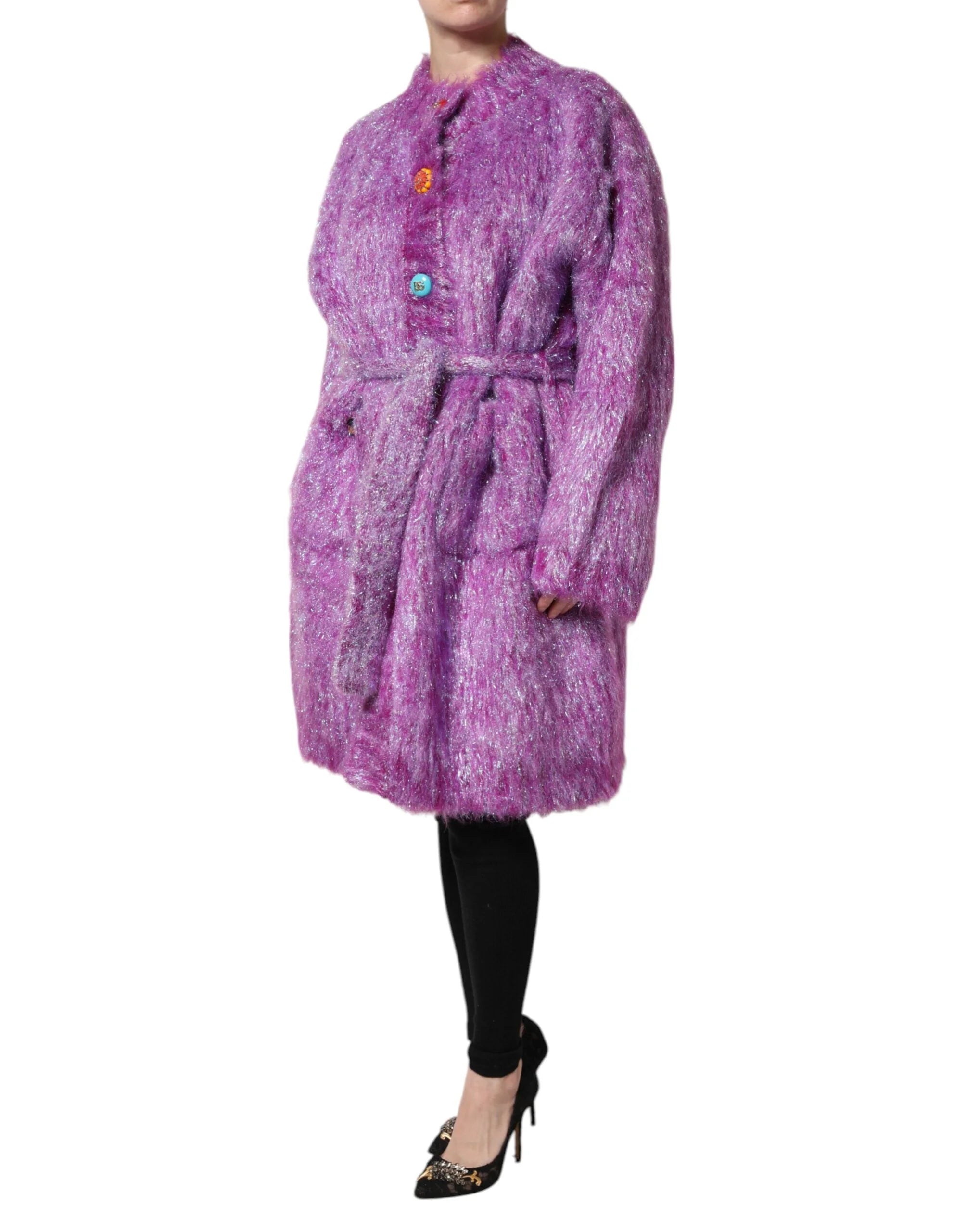 Dolce & Gabbana Purple Button Embellished Trench Coat Jacket - Trench Coats