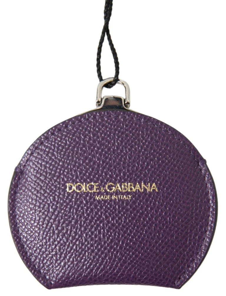 Dolce & Gabbana Purple Calfskin Leather Round Hand Mirror Holder - Face Mirrors