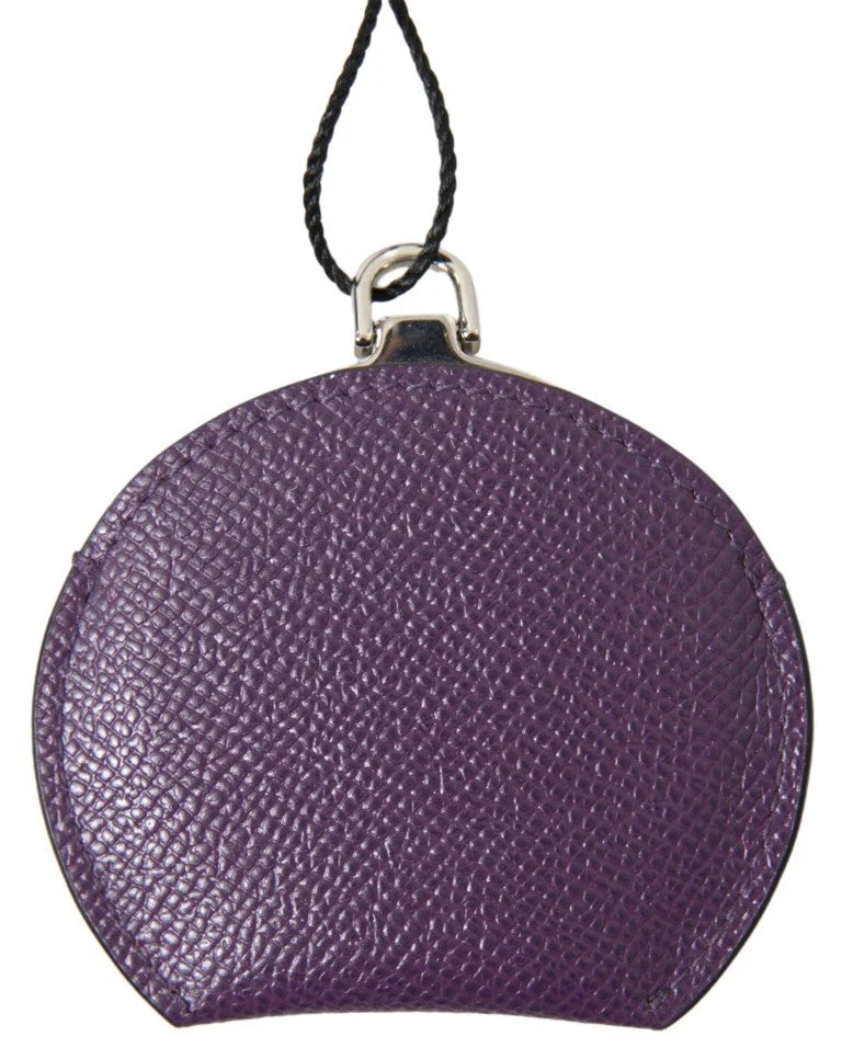 Dolce & Gabbana Purple Calfskin Leather Round Hand Mirror Holder - Face Mirrors