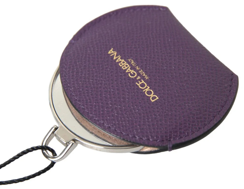 Dolce & Gabbana Purple Calfskin Leather Round Hand Mirror Holder - Face Mirrors