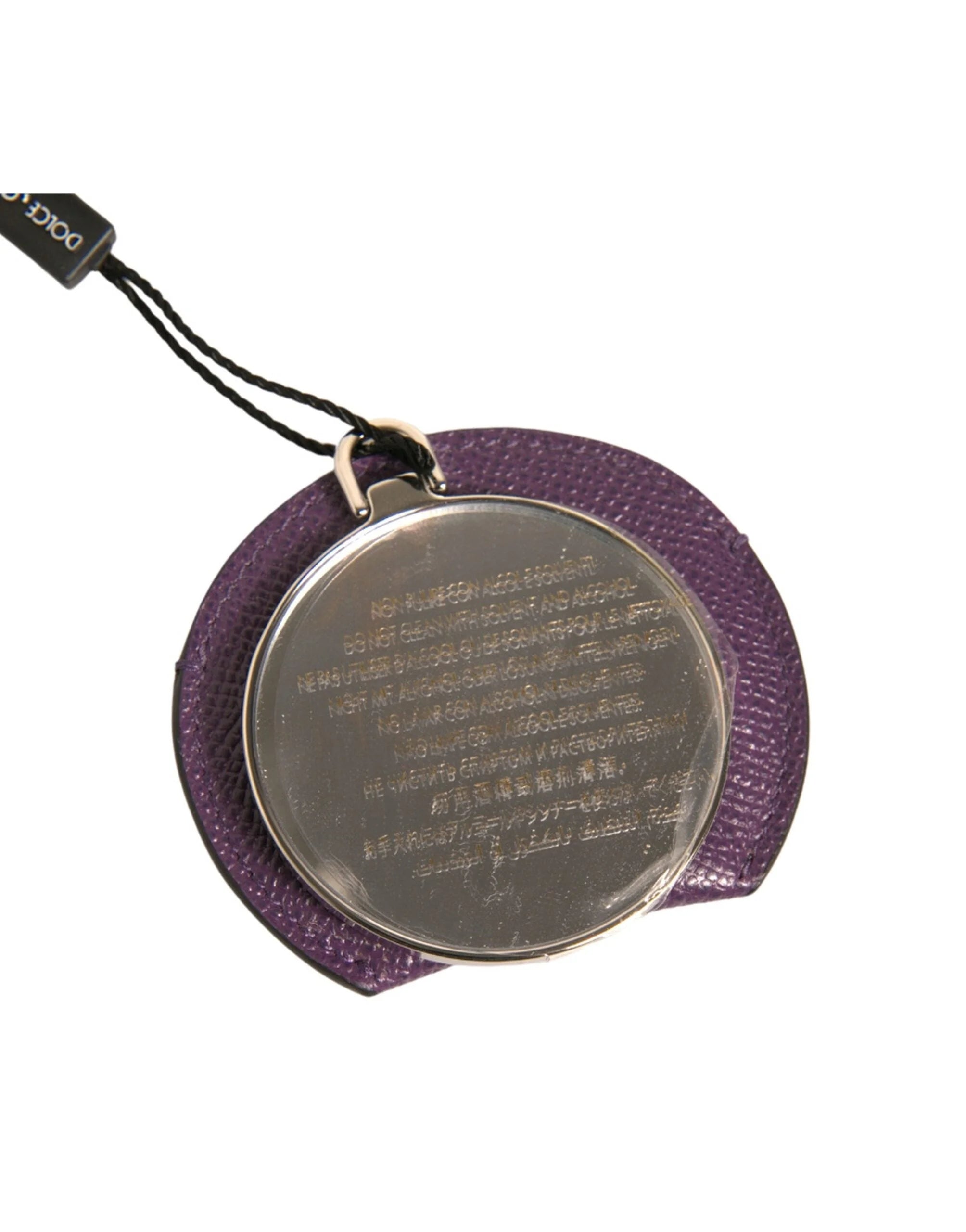 Dolce & Gabbana Purple Calfskin Leather Round Logo Hand Mirror Holder - Face Mirrors