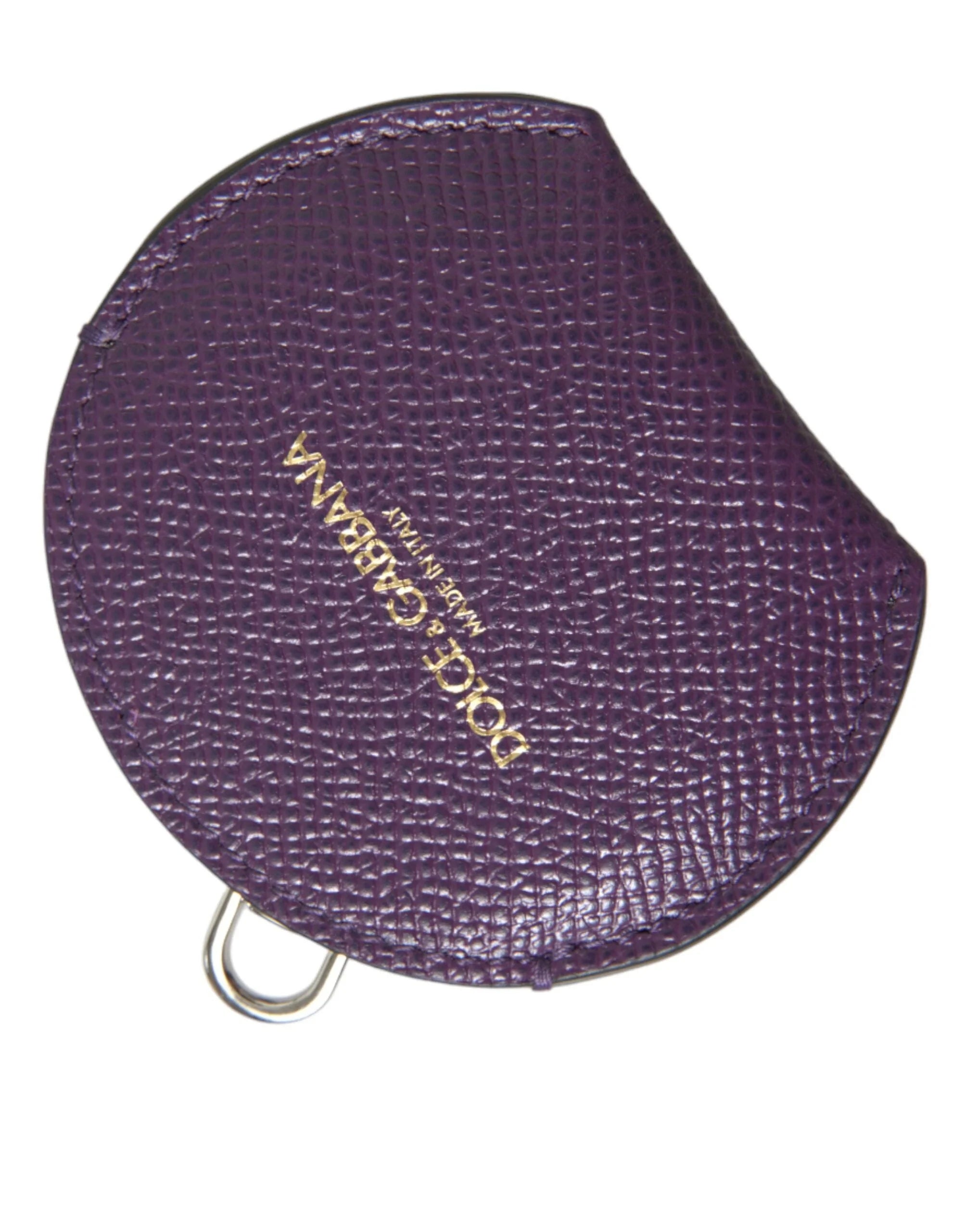 Dolce & Gabbana Purple Calfskin Leather Round Logo Hand Mirror Holder - Keychains