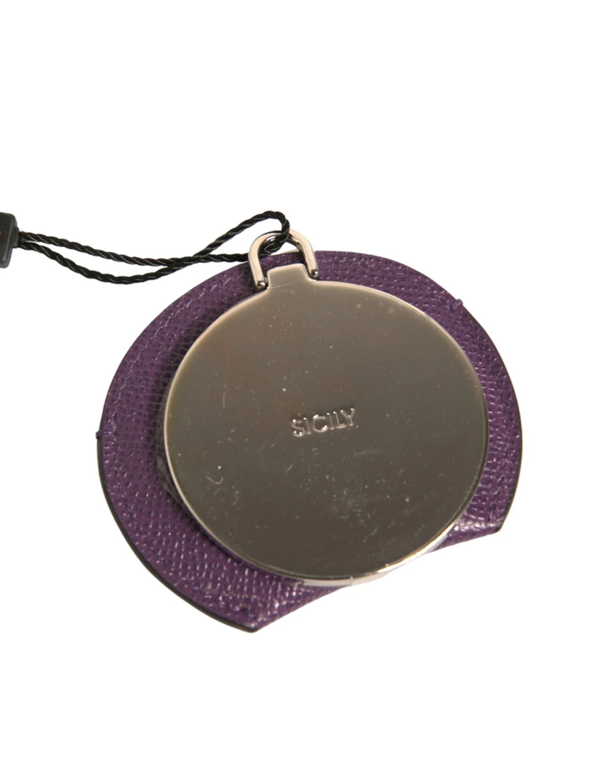 Dolce & Gabbana Purple Calfskin Leather Round Logo Hand Mirror Holder - Face Mirrors