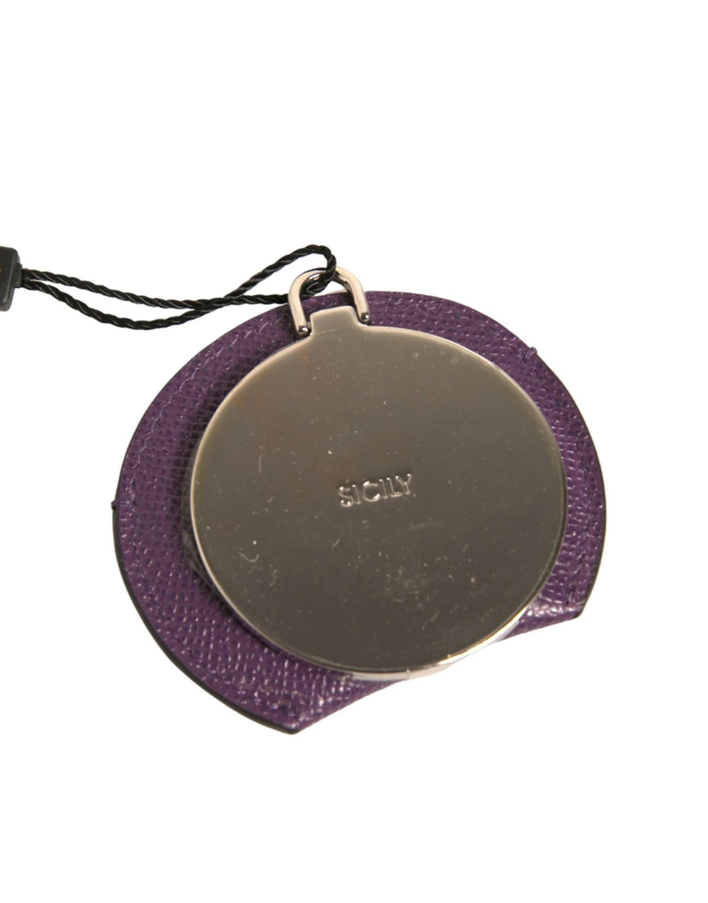 Dolce & Gabbana Purple Calfskin Leather Round Logo Hand Mirror Holder - Face Mirrors
