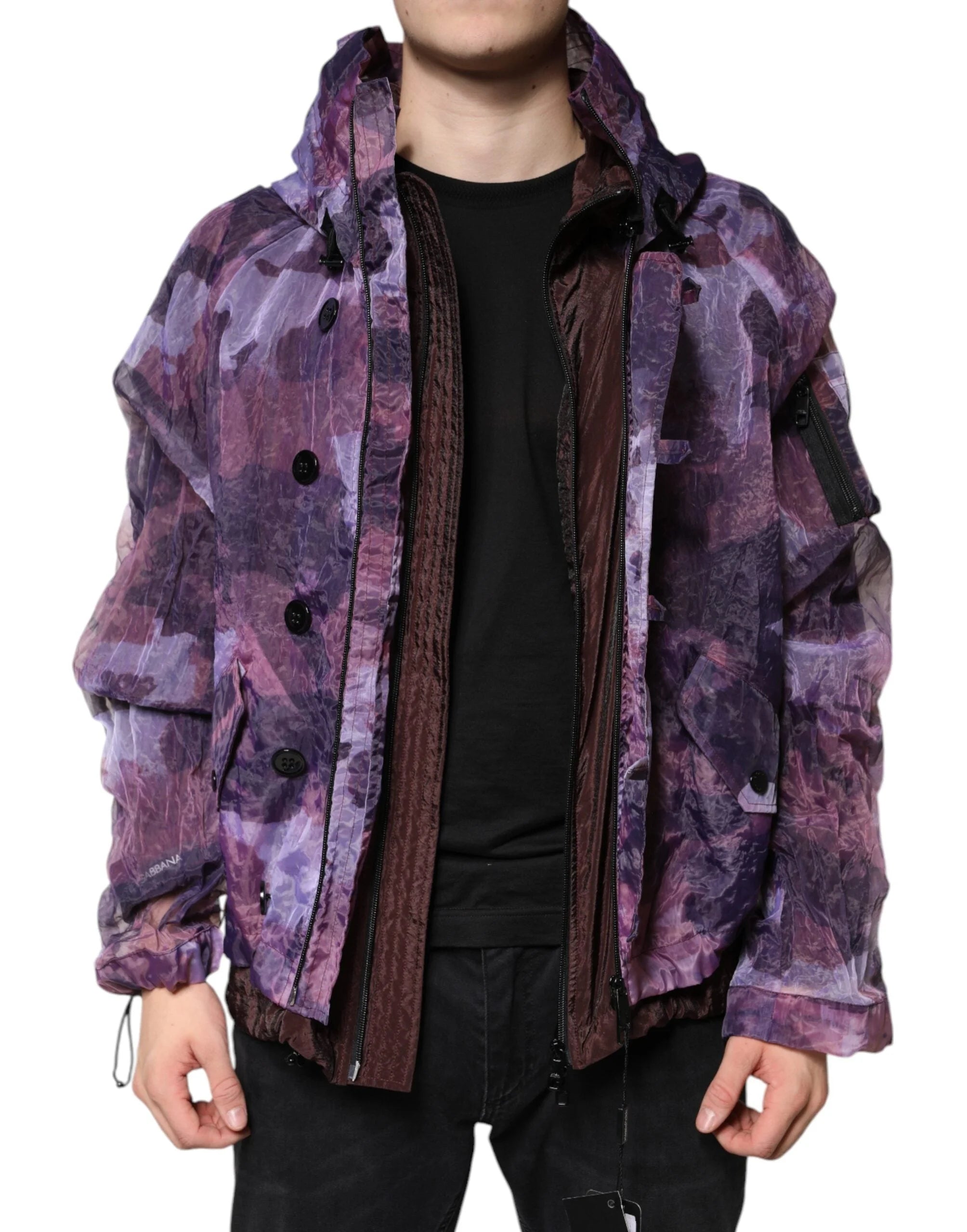 Dolce & Gabbana Purple Camouflage Hooded Men Blouson Jacket - Sport Jackets