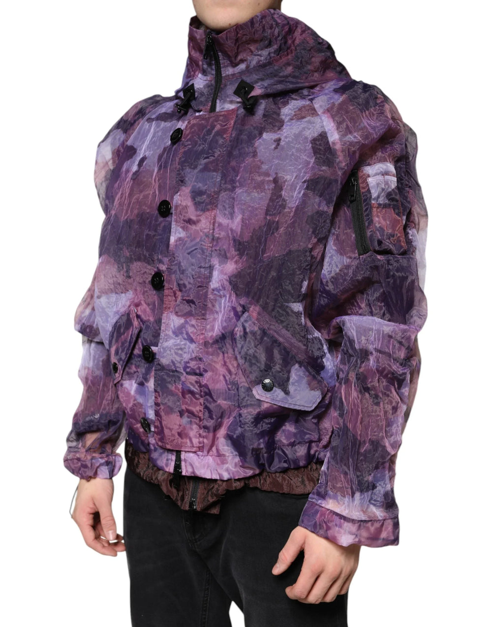 Dolce & Gabbana Purple Camouflage Hooded Men Blouson Jacket - Sport Jackets