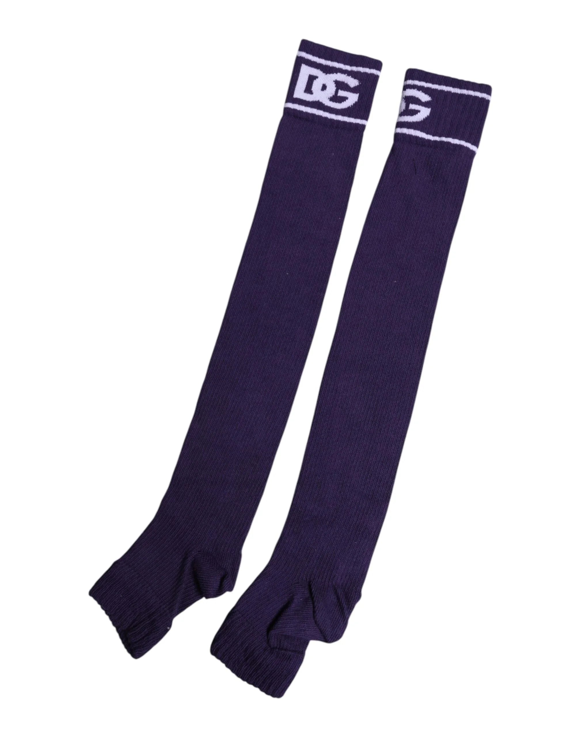 Dolce & Gabbana Purple Cotton DG Logo Print Open Toe Socks - Crew Socks