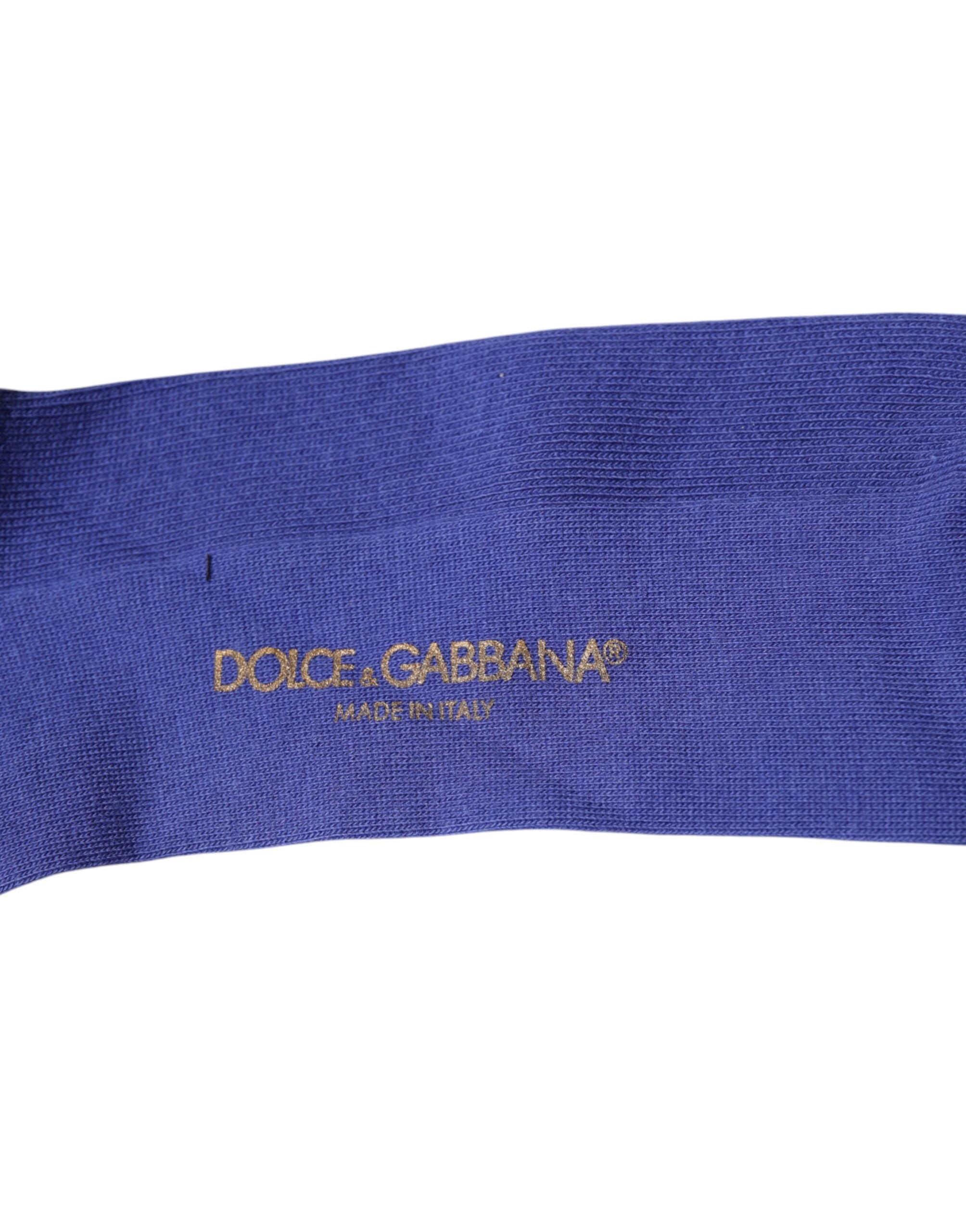 Dolce & Gabbana Purple Cotton Logo Over The Calf Socks - L