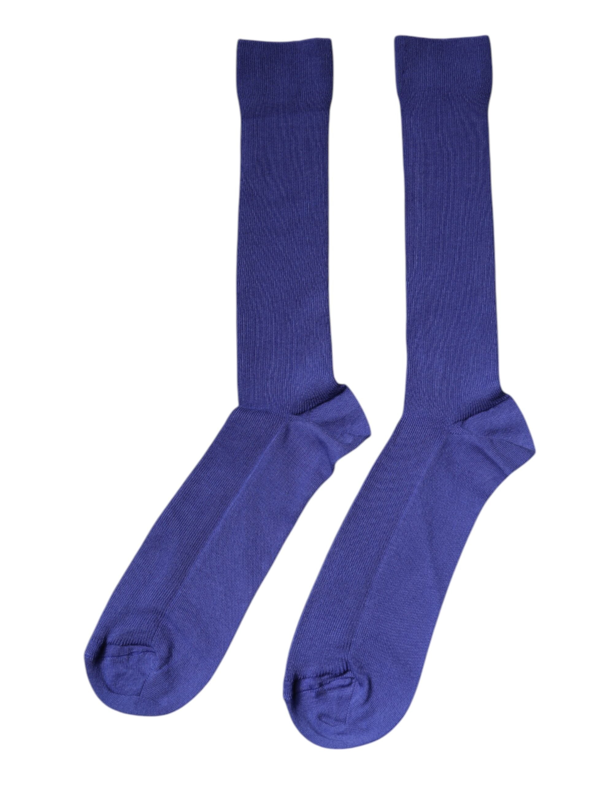 Dolce & Gabbana Purple Cotton Logo Over The Calf Socks - L