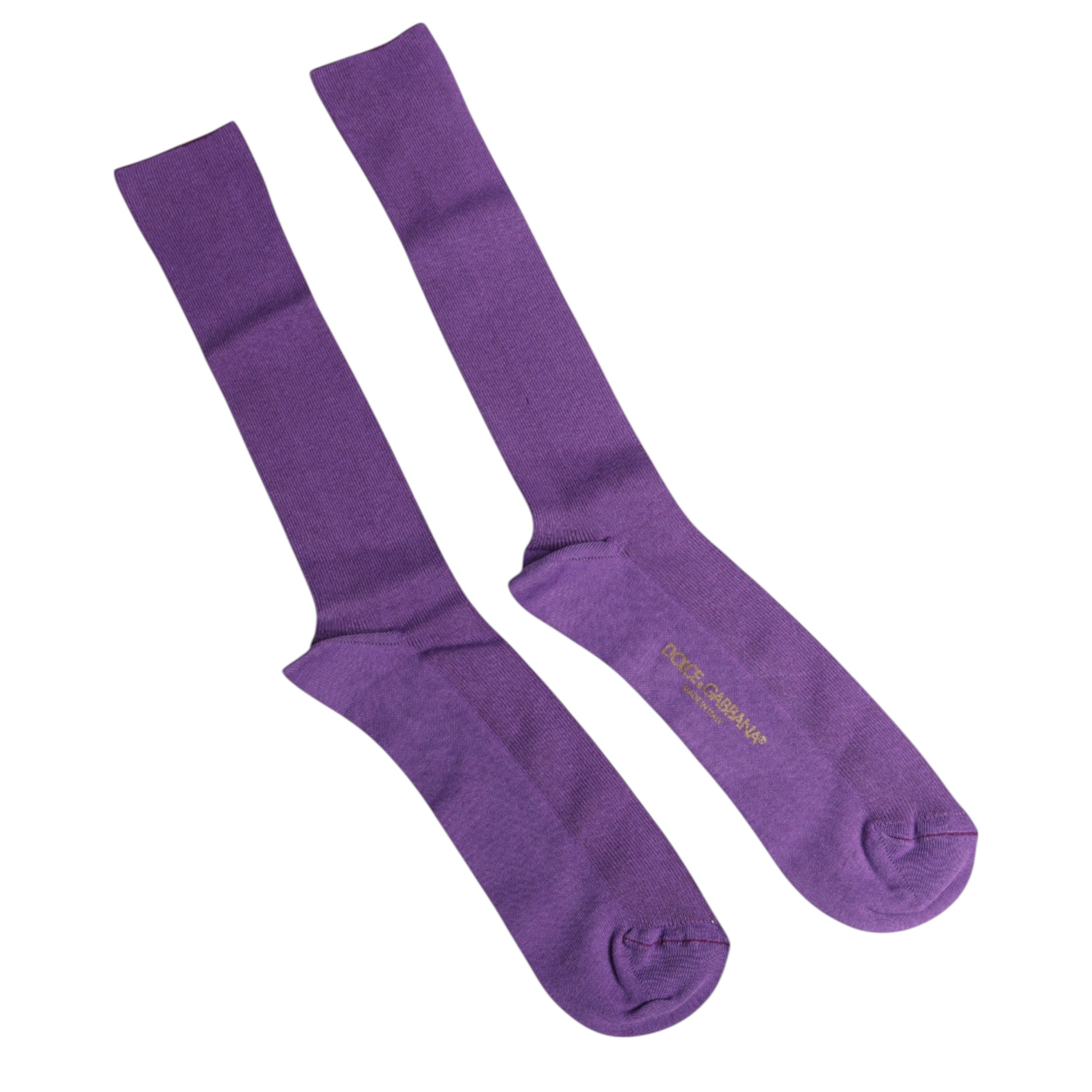 Dolce & Gabbana Purple Cotton Logo Over The Calf Socks - L