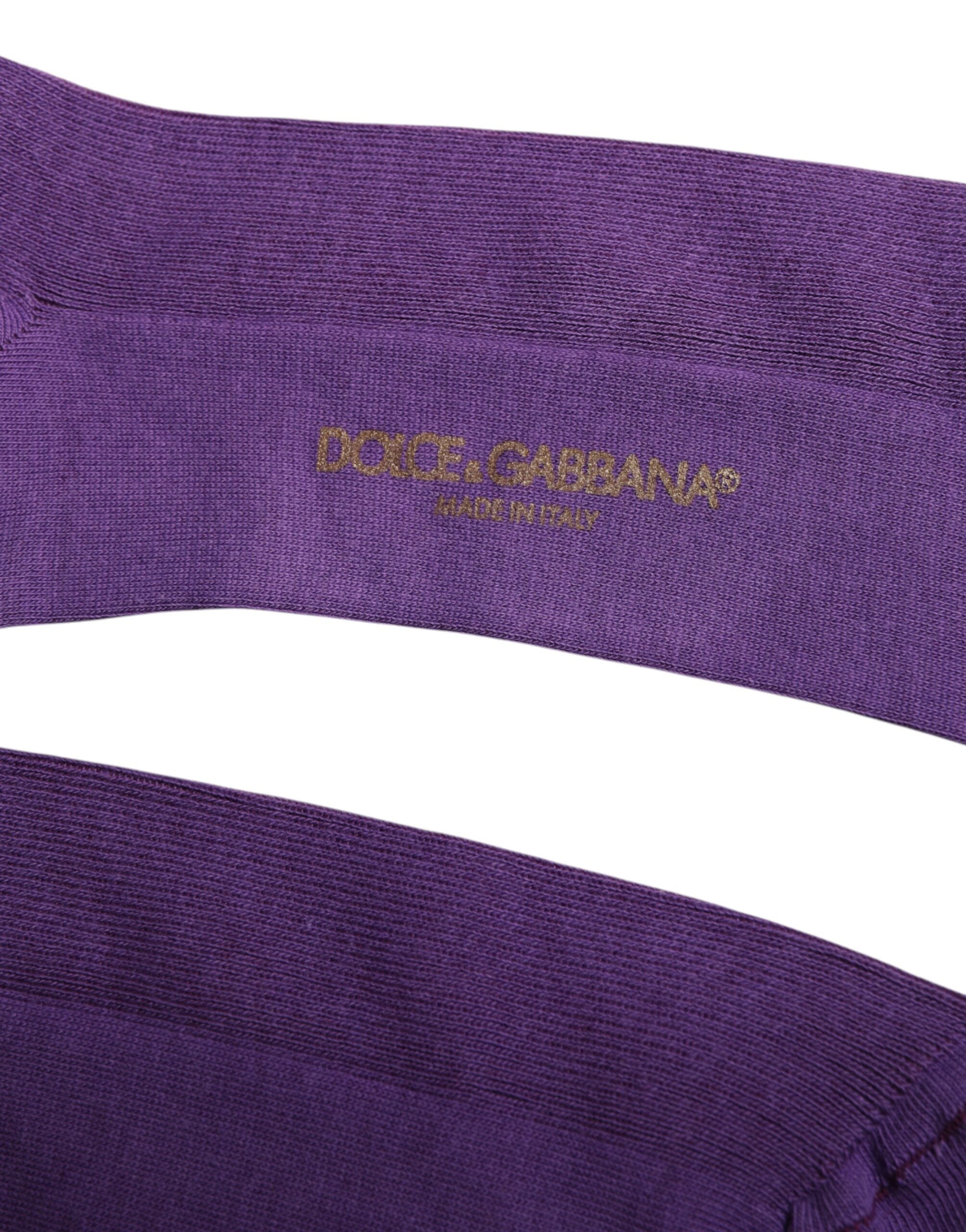 Dolce & Gabbana Purple Cotton Logo Over The Calf Socks - L