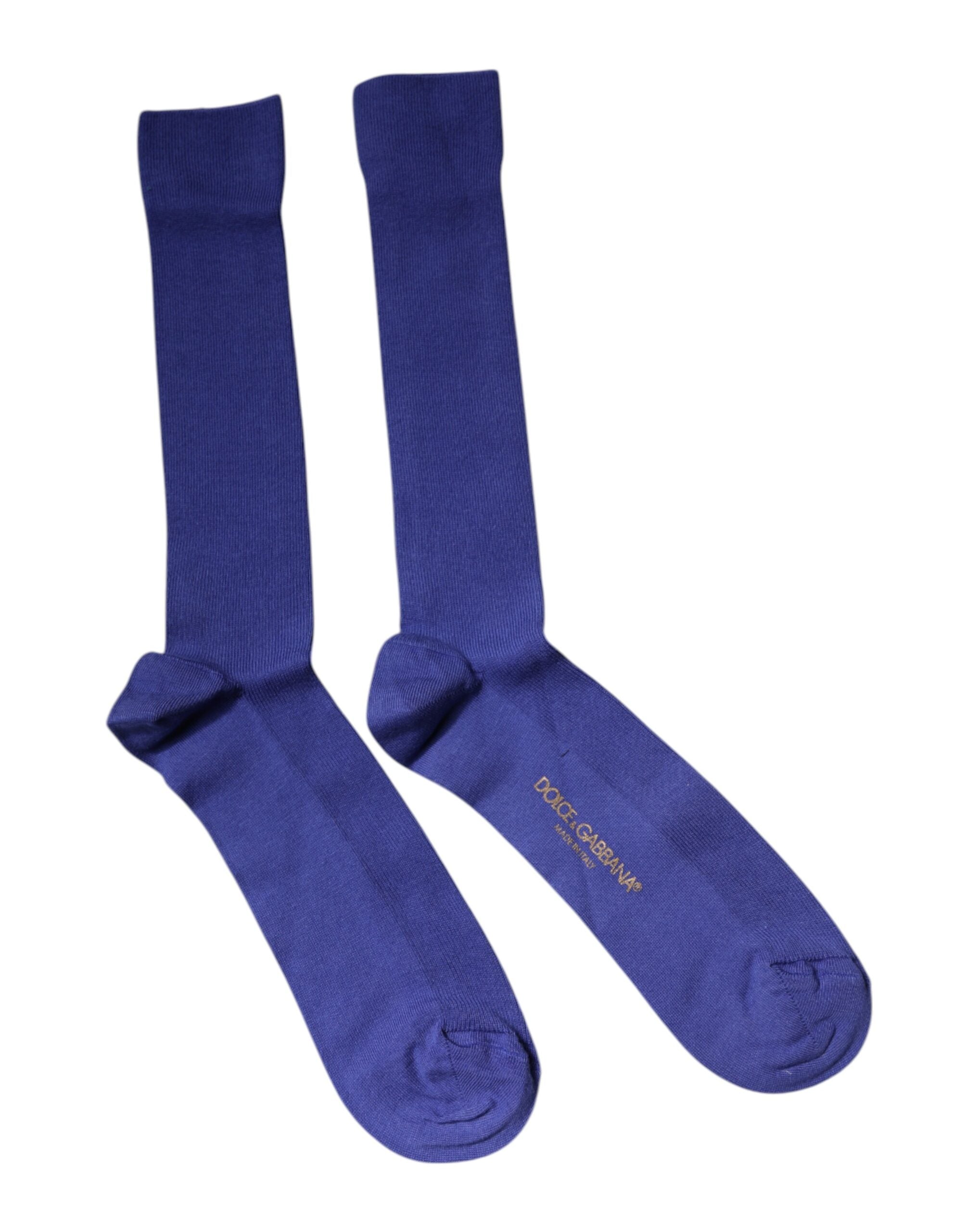 Dolce & Gabbana Purple Cotton Logo Over The Calf Socks - L