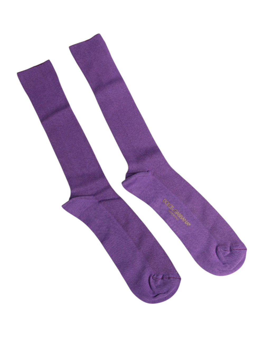 Dolce & Gabbana Purple Cotton Logo Over The Calf Socks - L - Crew Socks