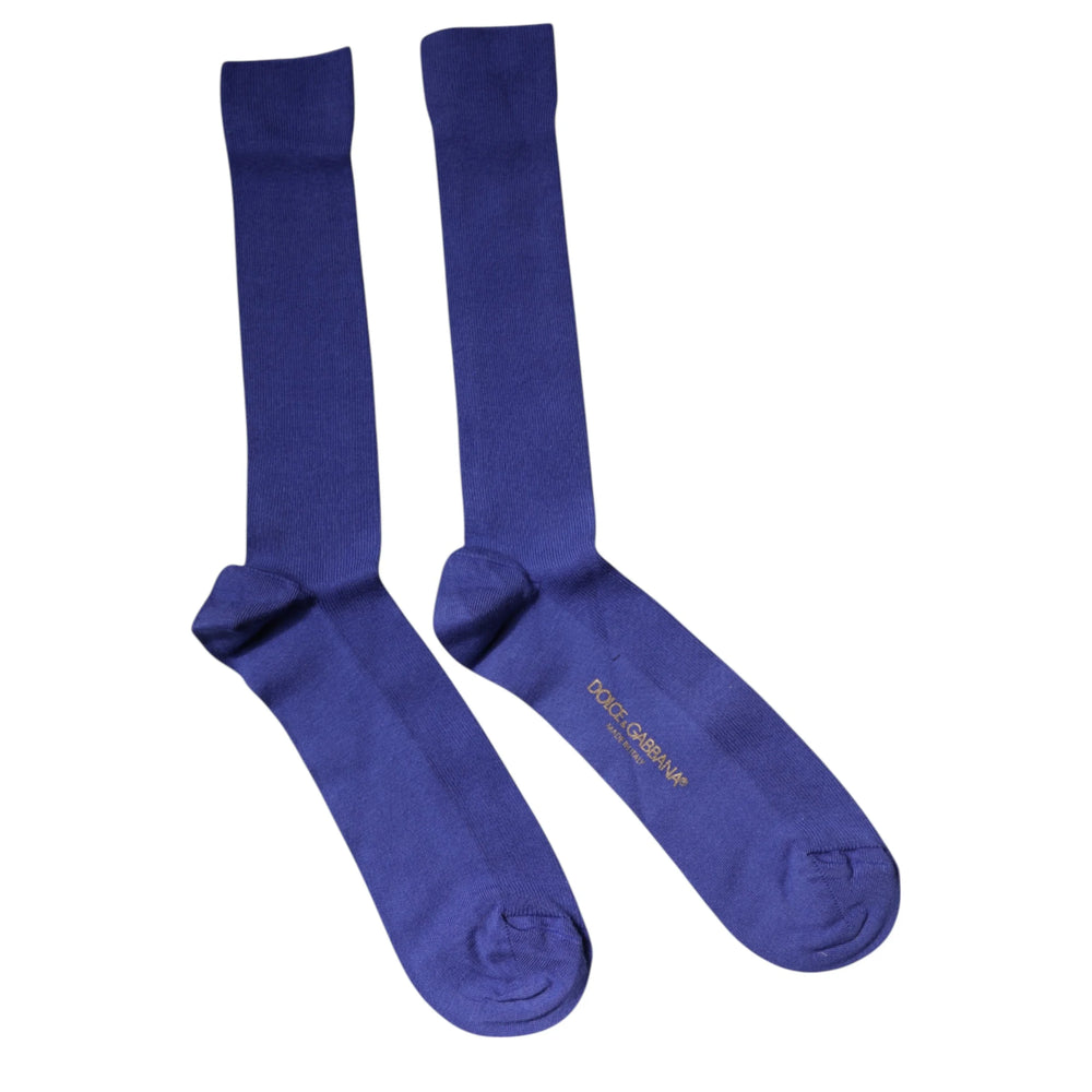 Dolce & Gabbana Purple Cotton Logo Over The Calf Socks - L - Crew Socks