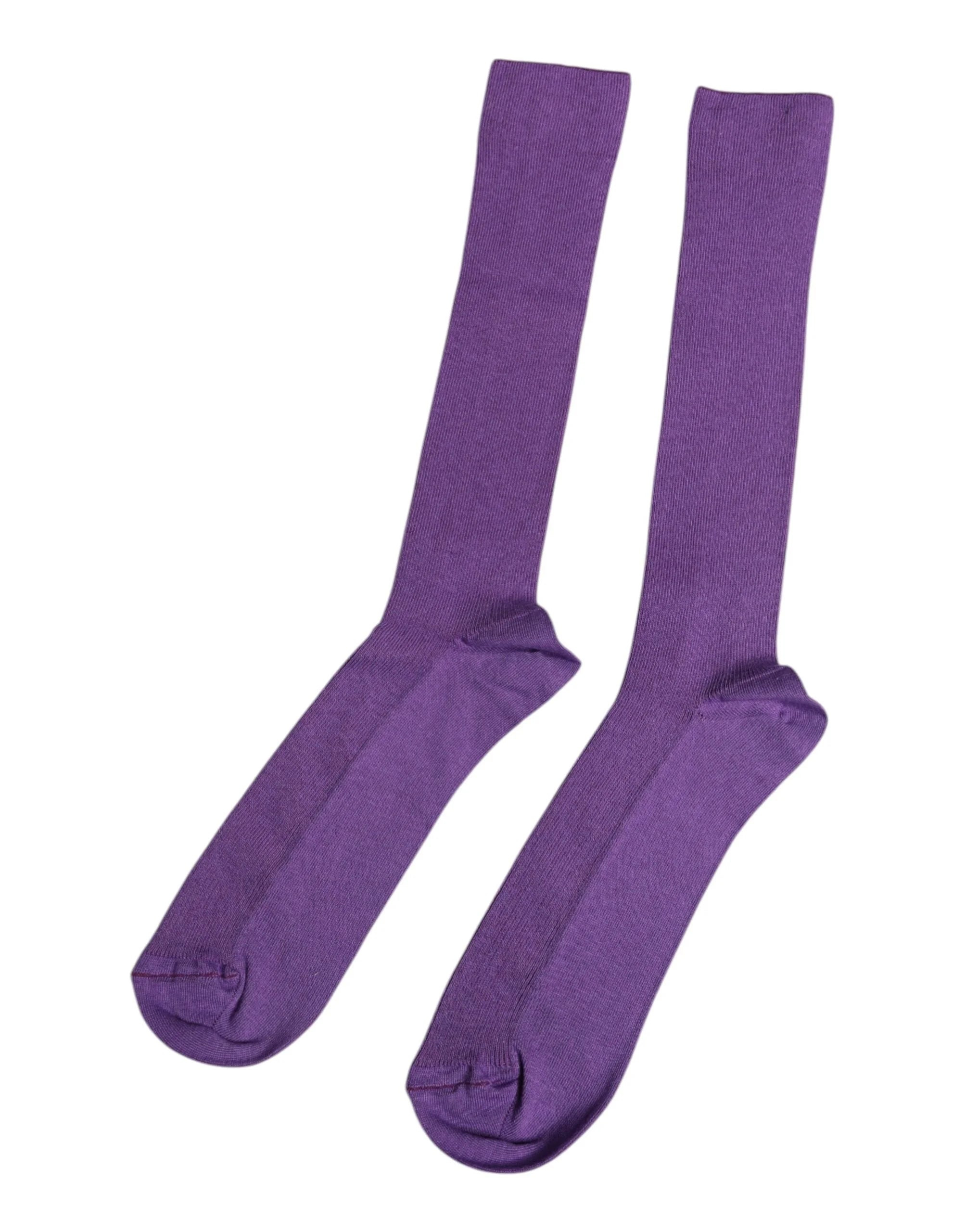 Dolce & Gabbana Purple Cotton Logo Over The Calf Socks - L - Crew Socks
