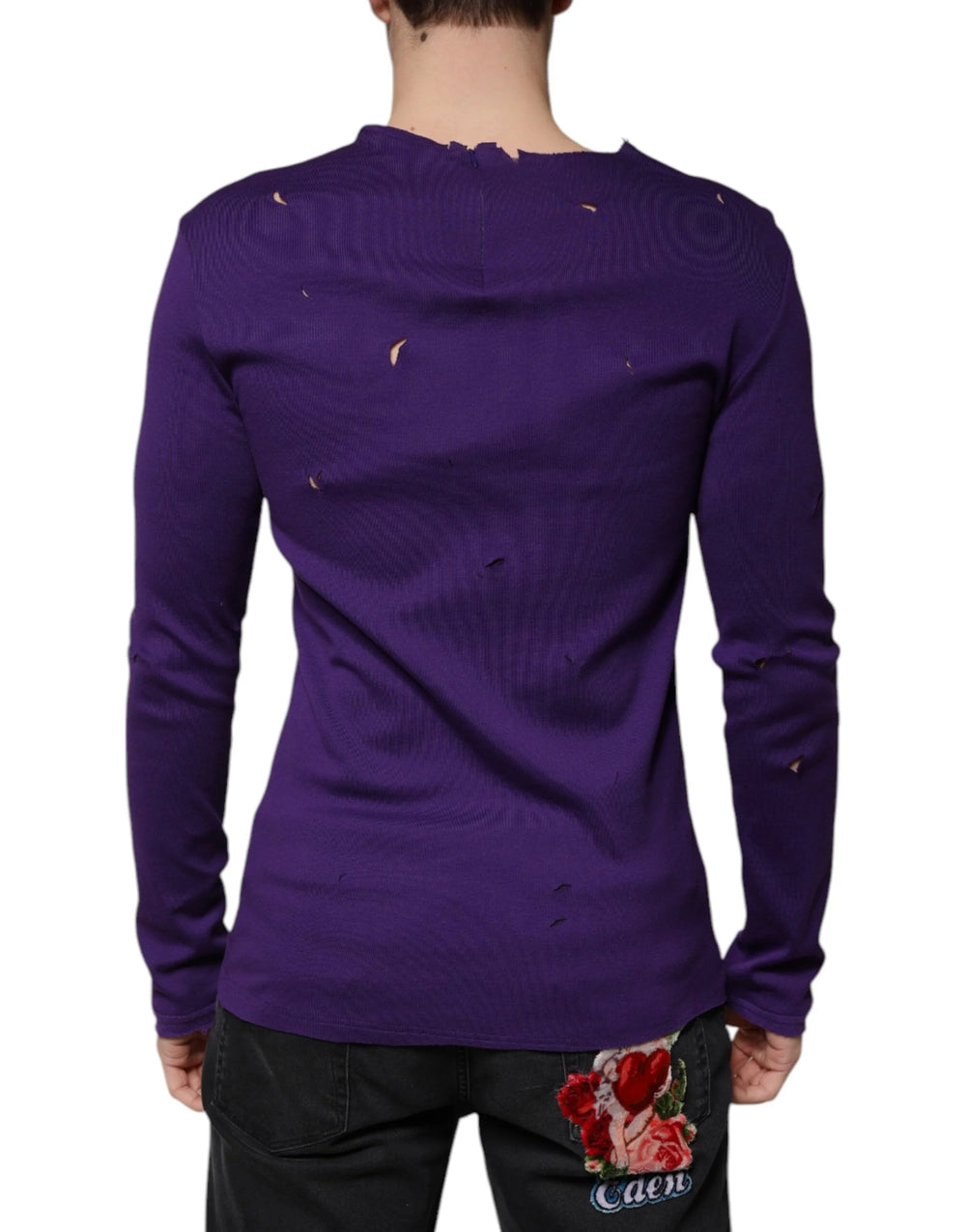 Dolce & Gabbana Purple Cotton Round Neck Pullover Men Sweater - IT50 | L - Sweaters