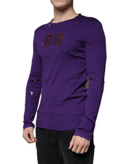 Dolce & Gabbana Purple Cotton Round Neck Pullover Men Sweater - IT50 | L - Sweaters