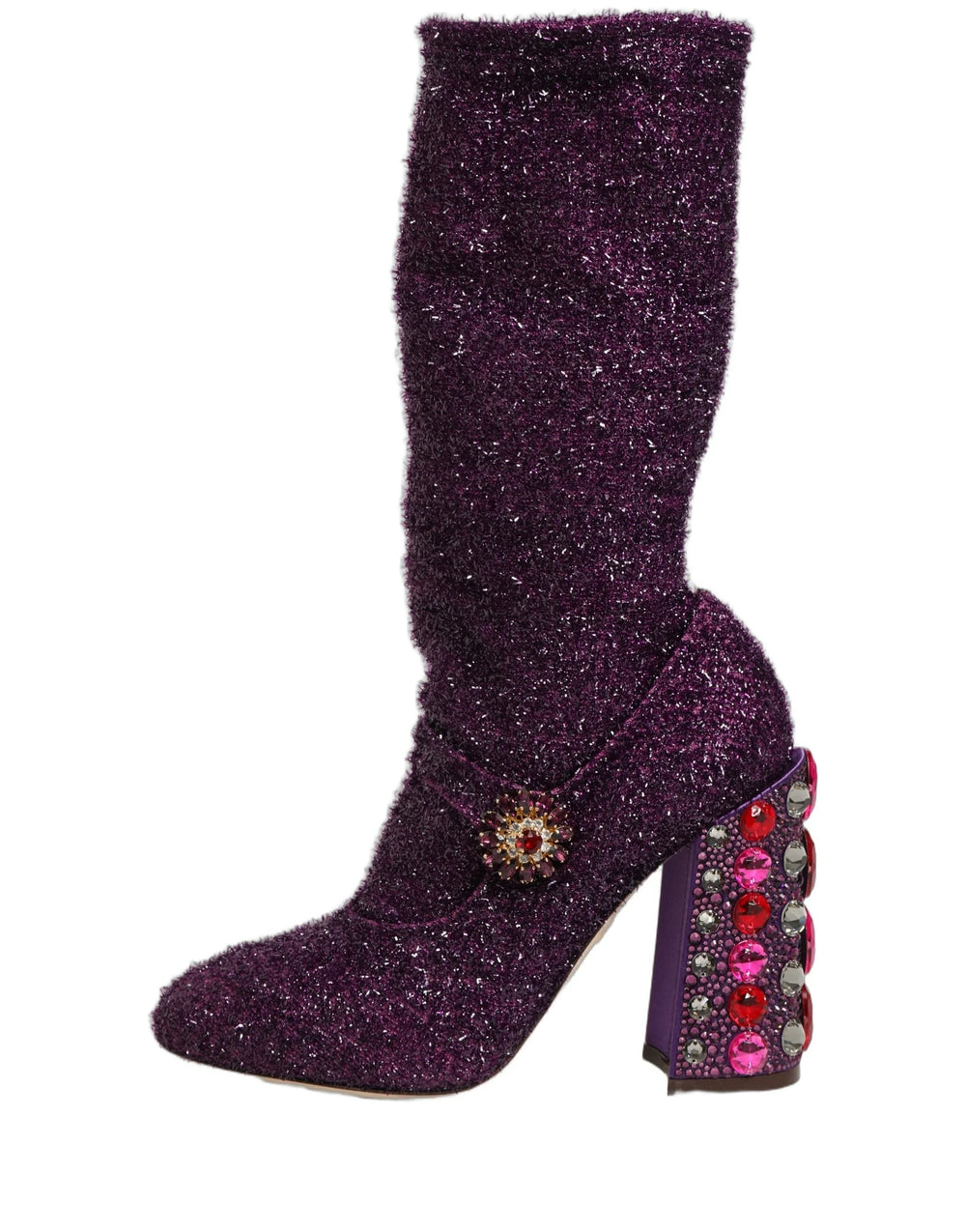 Dolce & Gabbana Purple Crystal Lurex Fantasy High Boots Shoes - EU38/US7.5