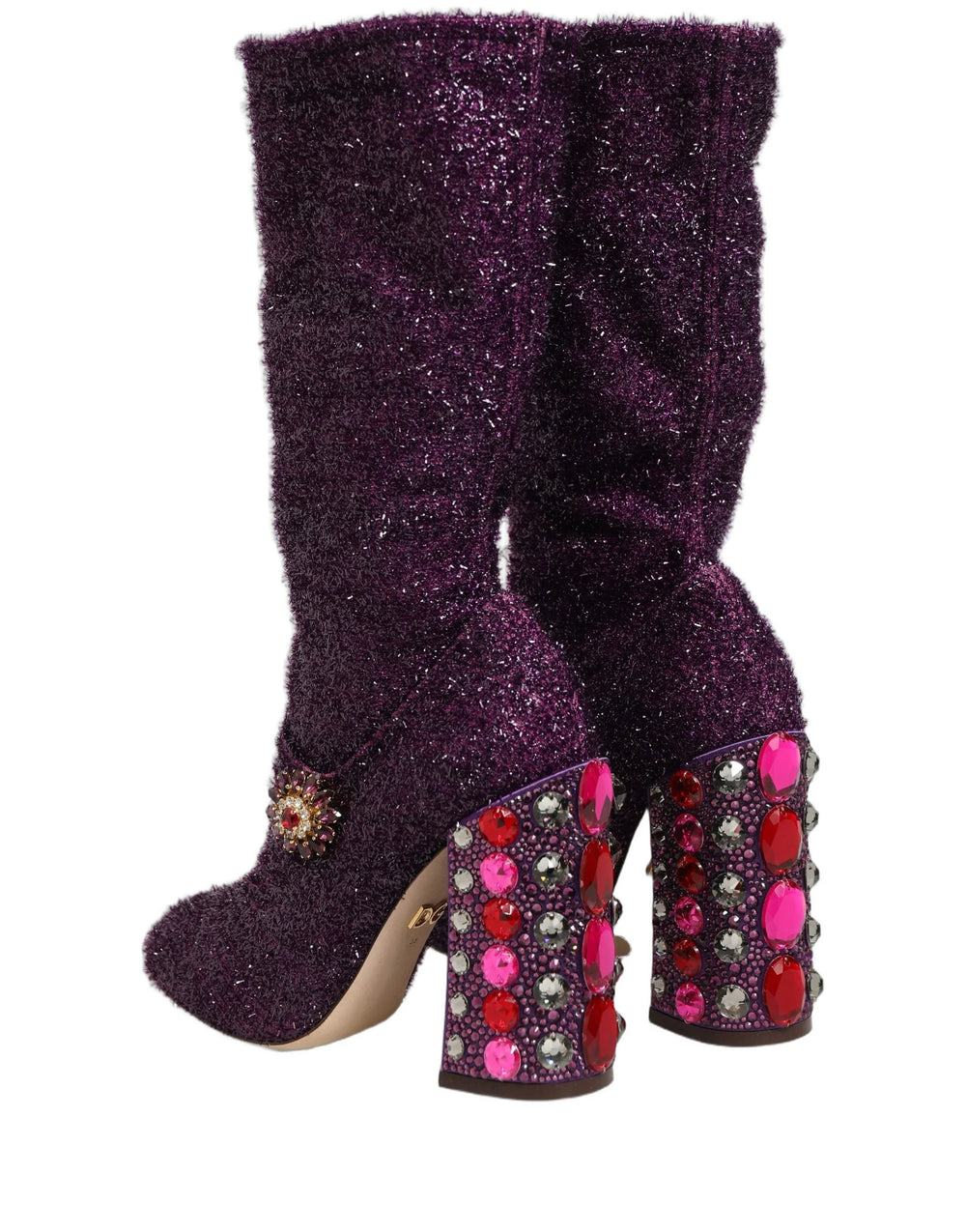 Dolce & Gabbana Purple Crystal Lurex Fantasy High Boots Shoes - EU38/US7.5