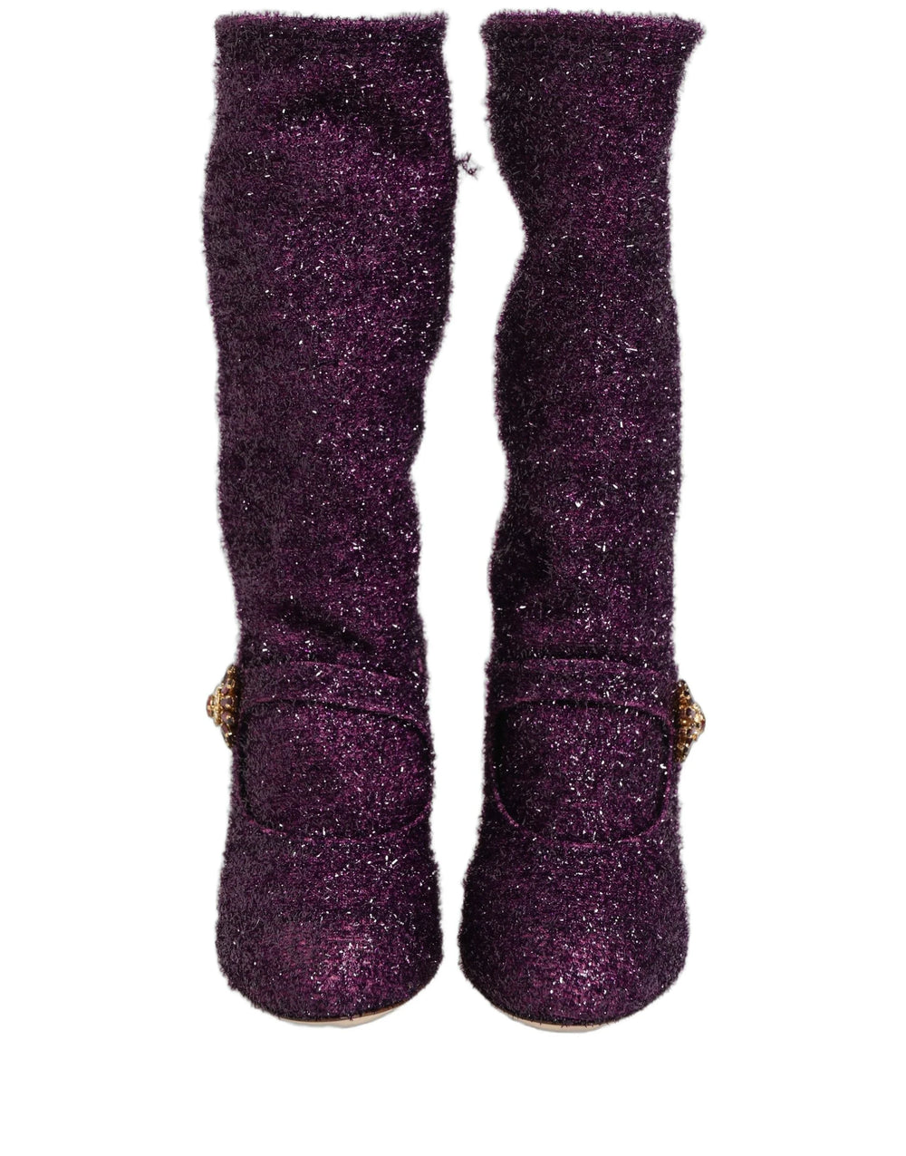 Dolce & Gabbana Purple Crystal Lurex Fantasy High Boots Shoes - EU38/US7.5
