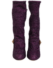 Dolce & Gabbana Purple Crystal Lurex Fantasy High Boots Shoes - EU38/US7.5